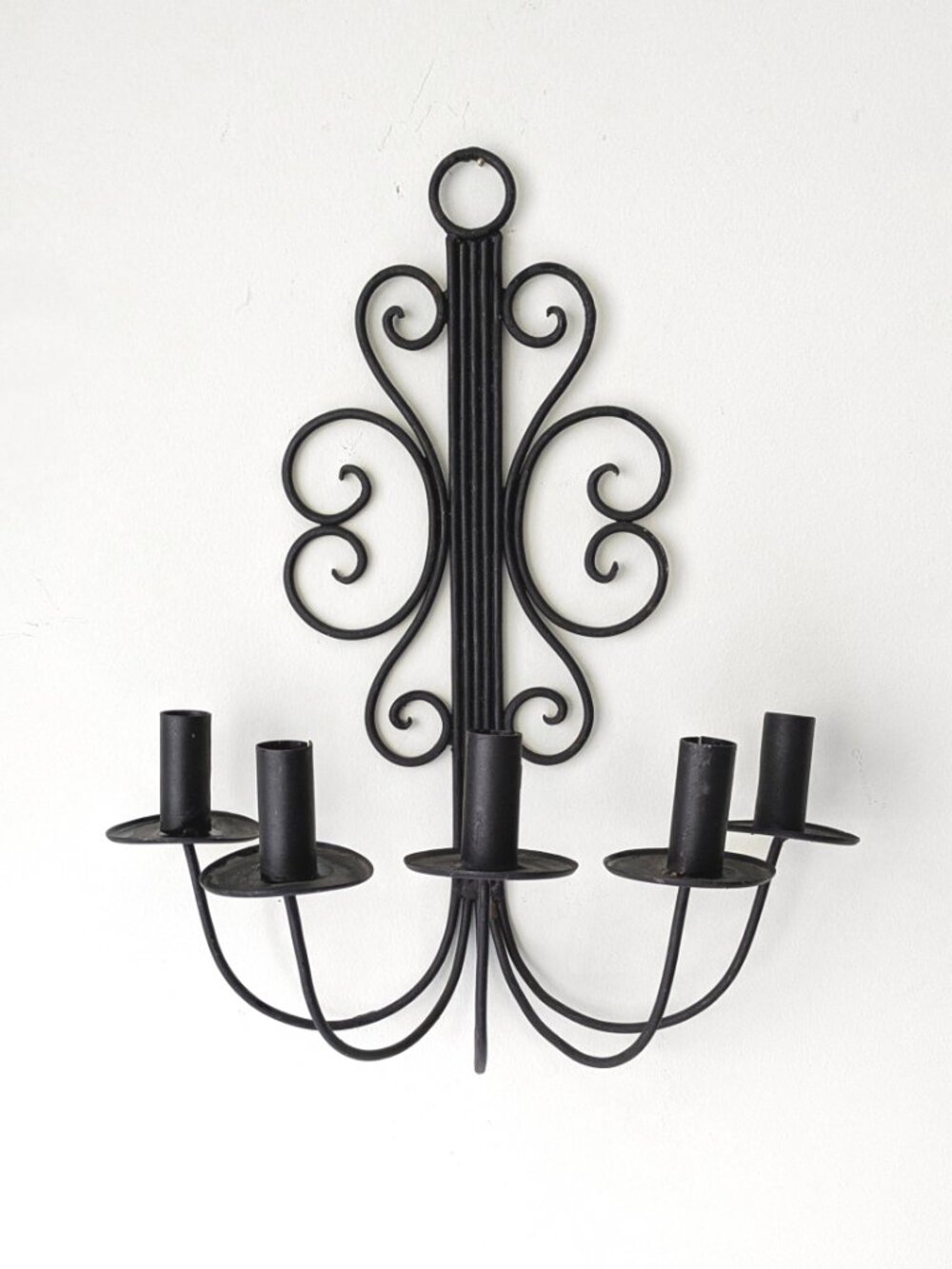 Vtg  5 Candle Wall Hanging Iron Candle Sconce Candelabra